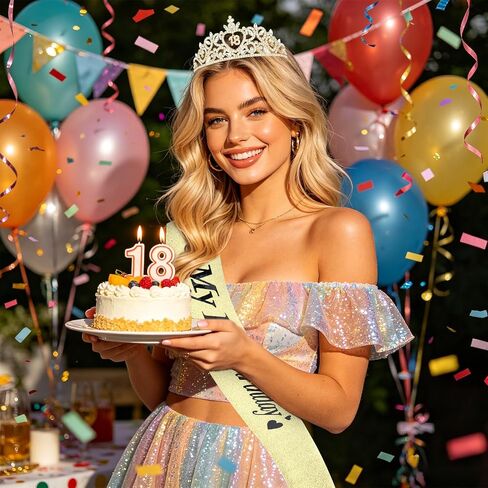 18th Birthday Tiara and Sash Set - Gold Rhinestone Crown with Glitter It's My 18th Birthday Sash Party Supplies Decoration in Saudi Arabia