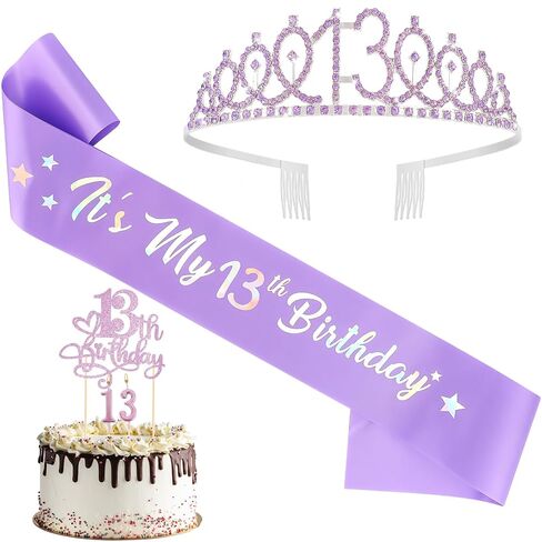 CUBACO 13th birthday decorations for girls crown and sash, princess birthday party decorations headband for girls outfits 13 year old girl gifts pin Party Favors in Saudi Arabia