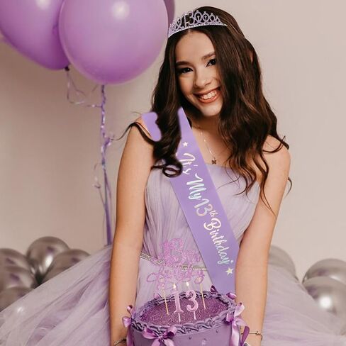 CUBACO 13th birthday decorations for girls crown and sash, princess birthday party decorations headband for girls outfits 13 year old girl gifts pin Party Favors in Saudi Arabia