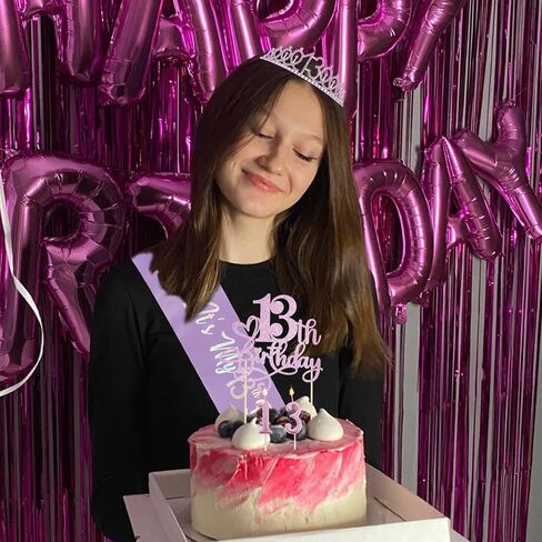 CUBACO 13th birthday decorations for girls crown and sash, princess birthday party decorations headband for girls outfits 13 year old girl gifts pin Party Favors in Saudi Arabia