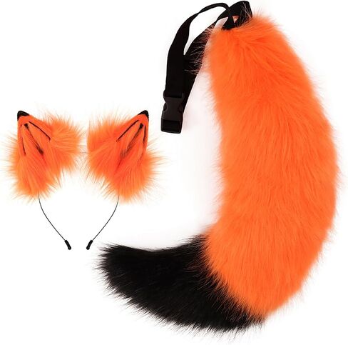 Fox Ears and Tail Set, Faux Fur Therian Tail, Furry Cosplay Costume Accessories for Halloween in Saudi Arabia