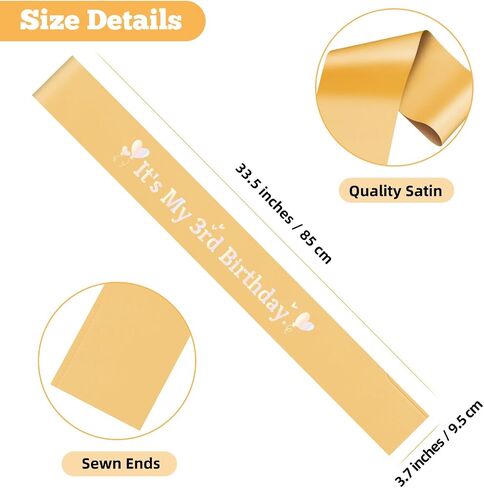 3rd Birthday Decorations for Girls Gold Satin Sash 3 Year Old Birthday Gift for Toddler Girls Princess Daughter Sister Niece Friend Kids Granddaughter Bady Party Decorations Accessory Supplies in Saudi Arabia