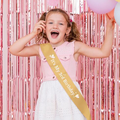 3rd Birthday Decorations for Girls Gold Satin Sash 3 Year Old Birthday Gift for Toddler Girls Princess Daughter Sister Niece Friend Kids Granddaughter Bady Party Decorations Accessory Supplies in Saudi Arabia