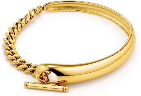 18k Gold Plated Stainless Steel Asymmetrical T-Bar Bangle Bracelet in Saudi Arabia