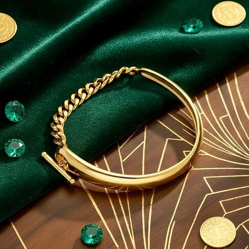 18k Gold Plated Stainless Steel Asymmetrical T-Bar Bangle Bracelet in Saudi Arabia