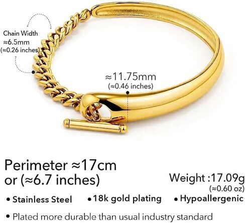18k Gold Plated Stainless Steel Asymmetrical T-Bar Bangle Bracelet in Saudi Arabia