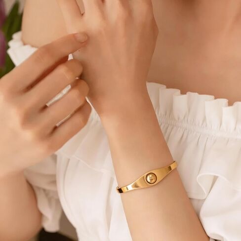 PCY 14K Gold Plated Stainless Steel Oval Bangle Bracelets for Women - 5 Styles Available S/M/L in Saudi Arabia