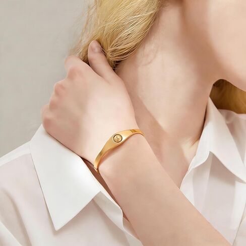 PCY 14K Gold Plated Stainless Steel Oval Bangle Bracelets for Women - 5 Styles Available S/M/L in Saudi Arabia