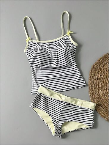 WDIRARA Women's Striped 2 Piece Tankini Swimsuit with Boyshort Contrast Trim Bathing Suit in Kuwait