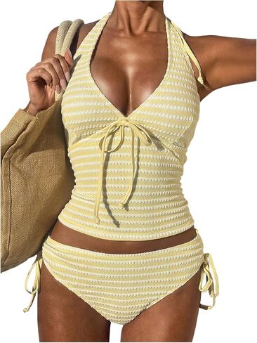 Verdusa Women's 2 Piece Tankini Swimsuits Striped Sets High Waisted Halter Swimsuit with Panty Beach Outfits in Kuwait
