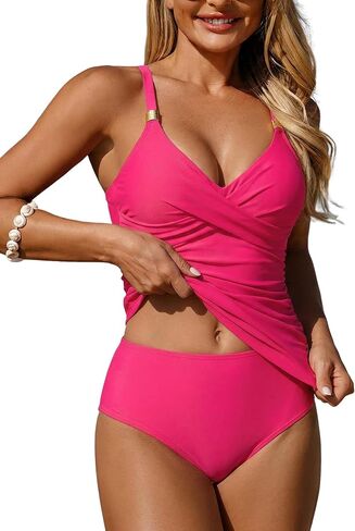 ZAFUL Womens Tummy Control Tankini Swimsuits Twist Ruched Bathing Suit Metal Two Piece High Waisted Bathing Suit in Kuwait