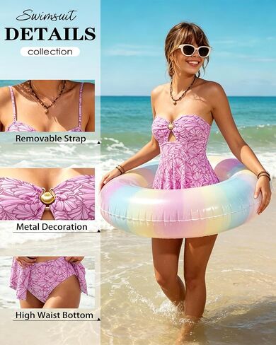 DaiLiWei Tankini Swimsuits for Women Bandeau Strapless 2 Piece Bathing Suit Tops Tummy Control High Waisted Flowy Swim Suits in Saudi Arabia