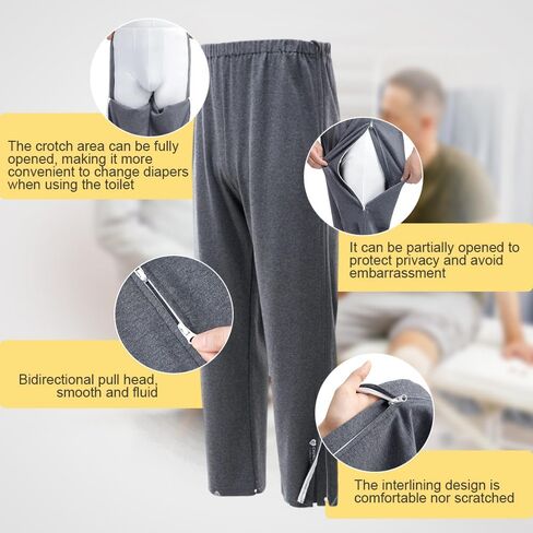 Post Surgery Pants for Men, Warm Tear Away Pants, Recovery Pajamas Pants with Zipper Closure in Both Side in Saudi Arabia