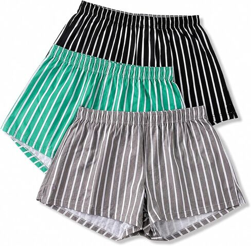 مجموعة من 3 سراويل بوكسر مخططة للرجال، سراويل قصيرة ناعمة وفضفاضة مع خصر مرن وجزء سفلي للنوم غير رسمي in Kuwait