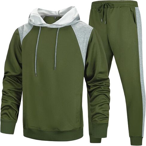 TOLOER Men’s Tracksuit 2 Piece Hoodies Sweatsuits Color Block Pullover Tracksuits in Kuwait