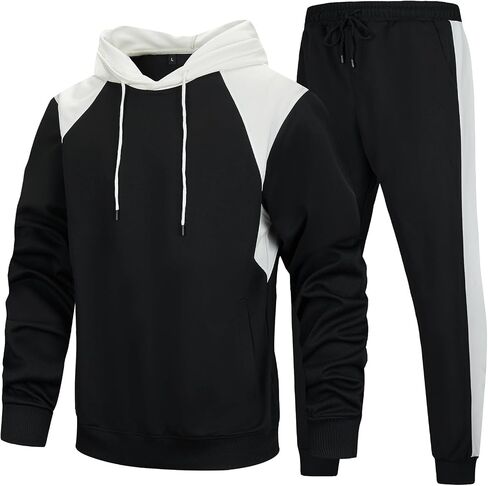 TOLOER Men’s Tracksuit 2 Piece Hoodies Sweatsuits Color Block Pullover Tracksuits in Kuwait