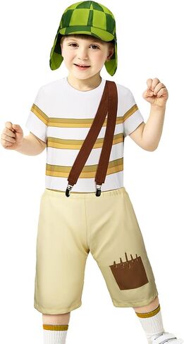 Kids Costume Striped T-shirt Hat Straps Pants Outfit Halloween Cosplay Uniform Set in Saudi Arabia