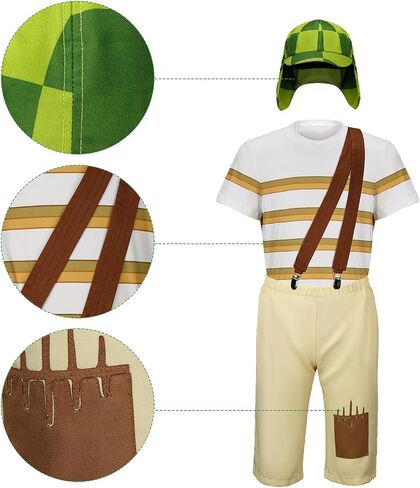 Kids Costume Striped T-shirt Hat Straps Pants Outfit Halloween Cosplay Uniform Set in Saudi Arabia
