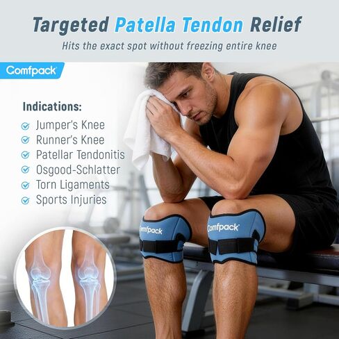 Comfpack Knee Ice Pack for Patella Tendon Relief 2 Pack, Hot Cold Therapy Knee Pain Relief Compression Support Strap for Running, Jumpers Knee, Tendonitis, Squats, Osgood Schlatter, Hiking, Soccer in Saudi Arabia