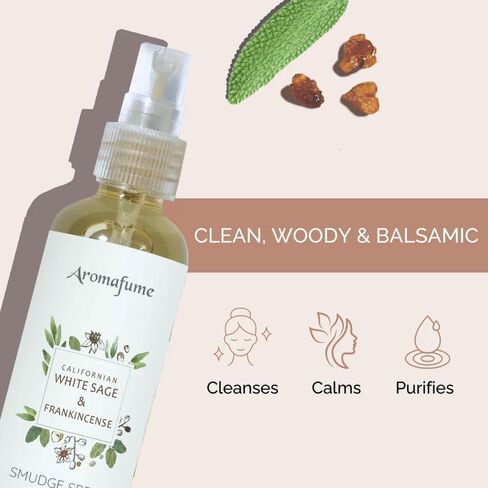 White Sage & Frankincense Smudge Spray by Aromafume | 100ml/3.3 oz | Mist for Cleansing Negative Energy & Protection | Non-Toxic | Room Spray for Spiritual Cleansing, Smokeless Sage Smudging in Saudi Arabia