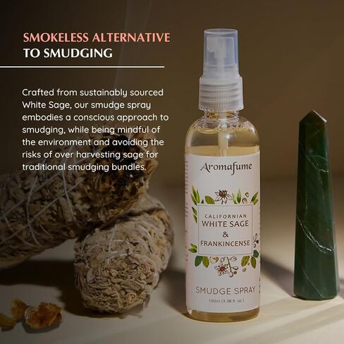 White Sage & Frankincense Smudge Spray by Aromafume | 100ml/3.3 oz | Mist for Cleansing Negative Energy & Protection | Non-Toxic | Room Spray for Spiritual Cleansing, Smokeless Sage Smudging in Saudi Arabia