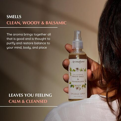 White Sage & Frankincense Smudge Spray by Aromafume | 100ml/3.3 oz | Mist for Cleansing Negative Energy & Protection | Non-Toxic | Room Spray for Spiritual Cleansing, Smokeless Sage Smudging in Saudi Arabia