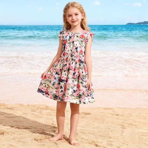 Girl's Summer Dresses Ruffle Sleeve Watercolor Flowers Sundress for Kids Casual Party in Saudi Arabia