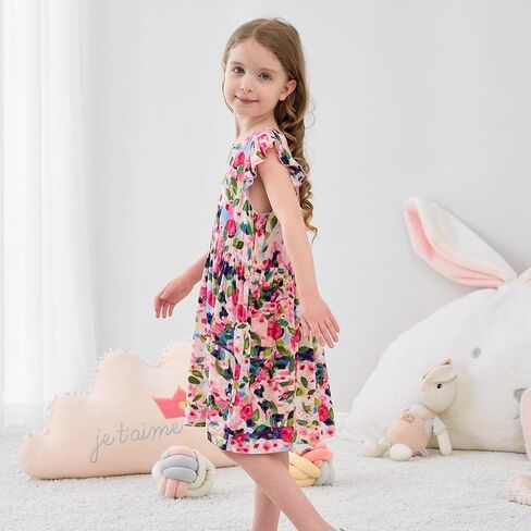Girl's Summer Dresses Ruffle Sleeve Watercolor Flowers Sundress for Kids Casual Party in Saudi Arabia