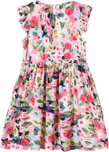 Girl's Summer Dresses Ruffle Sleeve Watercolor Flowers Sundress for Kids Casual Party in Saudi Arabia
