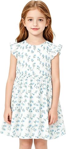 Girl's Summer Dresses Ruffle Sleeve Watercolor Flowers Sundress for Kids Casual Party in Saudi Arabia
