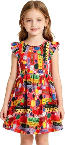 Girl's Summer Dresses Ruffle Sleeve Watercolor Flowers Sundress for Kids Casual Party in Saudi Arabia