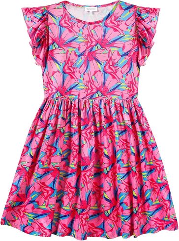 Girl's Summer Dresses Ruffle Sleeve Watercolor Flowers Sundress for Kids Casual Party in Saudi Arabia