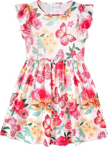 Girl's Summer Dresses Ruffle Sleeve Watercolor Flowers Sundress for Kids Casual Party in Saudi Arabia