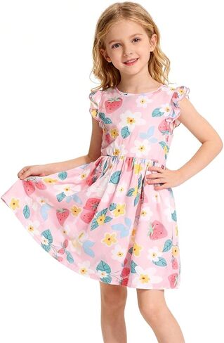 Girl's Summer Dresses Ruffle Sleeve Watercolor Flowers Sundress for Kids Casual Party in Saudi Arabia