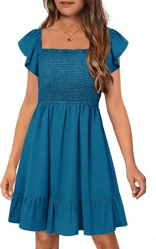 HOSIKA Girls Dress Short Sleeve Smocked Boho Summer Dresses for 6-12Y in Saudi Arabia