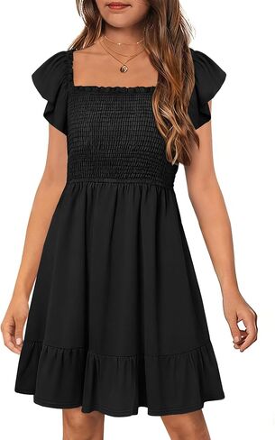 HOSIKA Girls Dress Short Sleeve Smocked Boho Summer Dresses for 6-12Y in Saudi Arabia