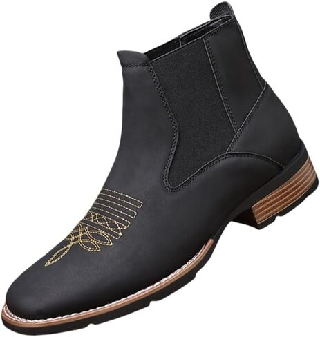 Large-sized men's embroidered ankle boots - Retro style with elastic sides and rubber soles, suitable for casual wear, parties, and autumn/winter seasons. in Kuwait