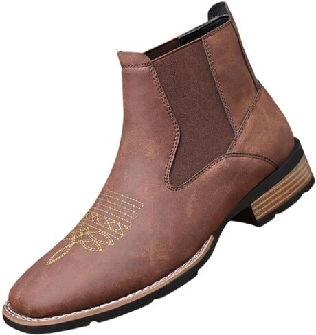 Large-sized men's embroidered ankle boots - Retro style with elastic sides and rubber soles, suitable for casual wear, parties, and autumn/winter seasons. in Kuwait