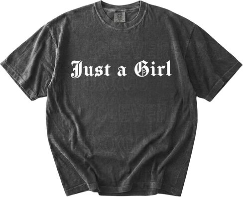 تي شيرت مصبوغ بالملابس على الطراز القوطي البسيط Just A Girl، تي شيرت برسومات إنجليزية قديمة عتيقة، قميص بيان Coquette كلاسيكي، هدية عيد ميلاد ناعمة لفتاة الجرونج البديلة، نمط Y2K متعدد in Kuwait