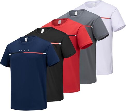 Men's Athletic T-Shirts, Paris Graphic, Short Sleeve, Crew Neck, 100% Polyester, Multi-Color, 5-Pack in Saudi Arabia