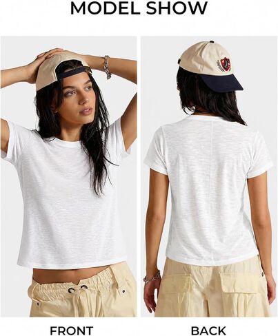 FAIABLE Cotton Crew Neck T Shirts for Women Slub Cotton Short Sleeve Shirt Casual Summer Basic Tees Tops Fashion Trendy 2026 in Kuwait