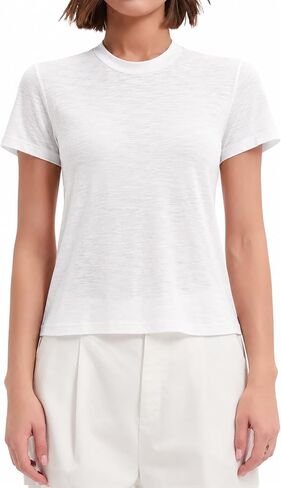 FAIABLE Cotton Crew Neck T Shirts for Women Slub Cotton Short Sleeve Shirt Casual Summer Basic Tees Tops Fashion Trendy 2026 in Kuwait