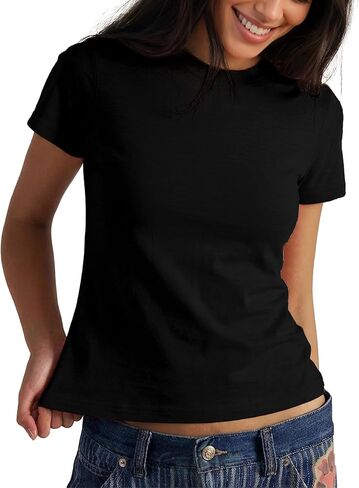 FAIABLE Cotton Crew Neck T Shirts for Women Slub Cotton Short Sleeve Shirt Casual Summer Basic Tees Tops Fashion Trendy 2026 in Kuwait
