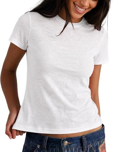 FAIABLE Cotton Crew Neck T Shirts for Women Slub Cotton Short Sleeve Shirt Casual Summer Basic Tees Tops Fashion Trendy 2026 in Kuwait