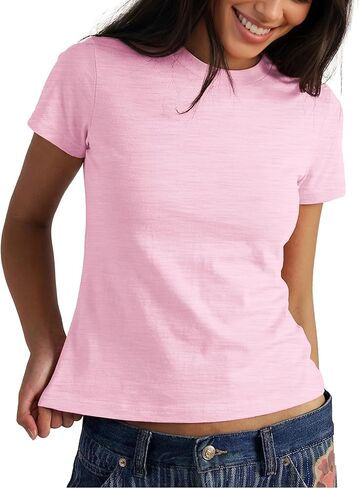 FAIABLE Cotton Crew Neck T Shirts for Women Slub Cotton Short Sleeve Shirt Casual Summer Basic Tees Tops Fashion Trendy 2026 in Kuwait