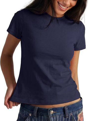 FAIABLE Cotton Crew Neck T Shirts for Women Slub Cotton Short Sleeve Shirt Casual Summer Basic Tees Tops Fashion Trendy 2026 in Kuwait