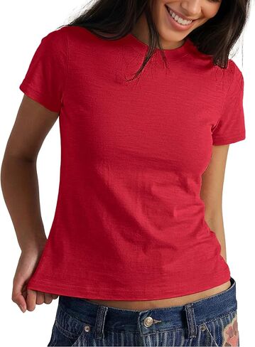 FAIABLE Cotton Crew Neck T Shirts for Women Slub Cotton Short Sleeve Shirt Casual Summer Basic Tees Tops Fashion Trendy 2026 in Kuwait