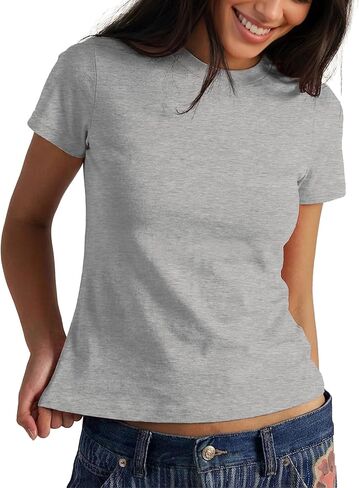 FAIABLE Cotton Crew Neck T Shirts for Women Slub Cotton Short Sleeve Shirt Casual Summer Basic Tees Tops Fashion Trendy 2026 in Kuwait