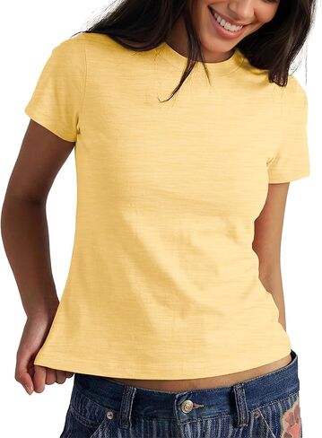 FAIABLE Cotton Crew Neck T Shirts for Women Slub Cotton Short Sleeve Shirt Casual Summer Basic Tees Tops Fashion Trendy 2026 in Kuwait