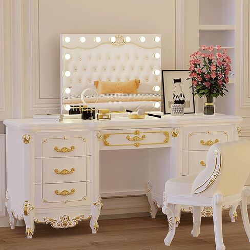 Hollywood Vanity Mirror with Lights, 15 Light Bulbs，3 Color Lights，Make Up Lighted Mirror, Aluminum Metal Frame,USB Charging Port（23" x 18"） in Saudi Arabia